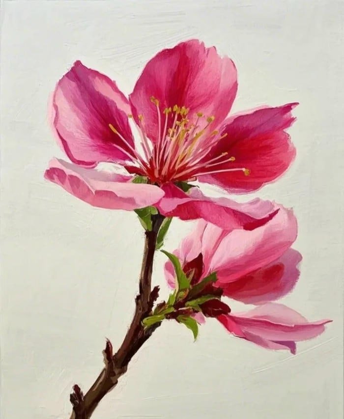 Hình ảnh cành đào bên mái nhà truyền thống