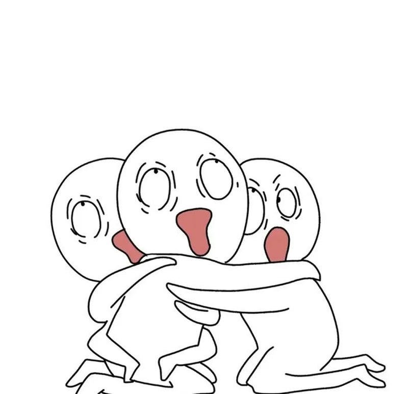 Hình ảnh meme hốt hoảng 3 thằng ôm nhau