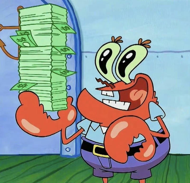 Hình ảnh nhân vật ôm chồng tiền cực kỳ phấn khích