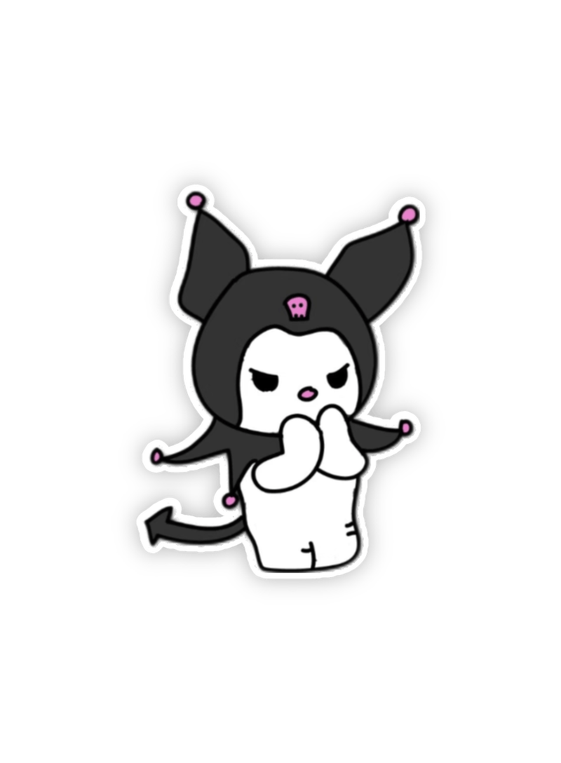 Hình ảnh sticker Kuromi bẽn lẽn lấy 2 tay che miệng