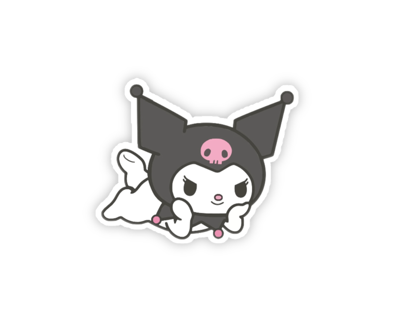 Hình ảnh sticker Kuromi đang nằm tạo dáng hài hước