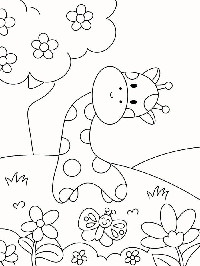 Hình ảnh tô màu con hươu cao cổ dễ in