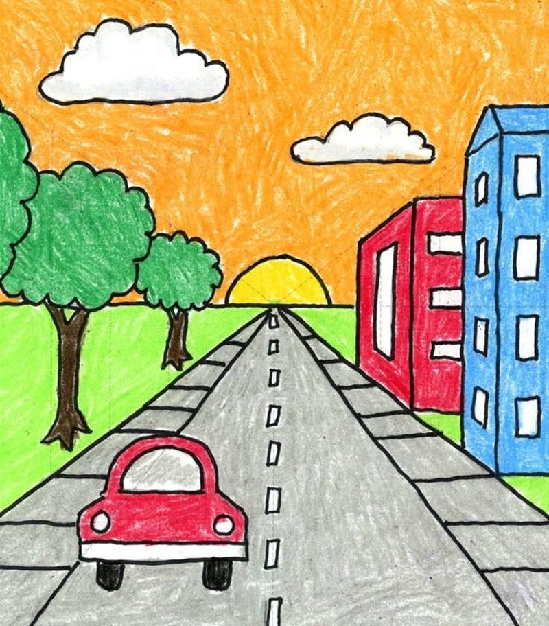 Hình ảnh vẽ xe ô tô trong thành phố