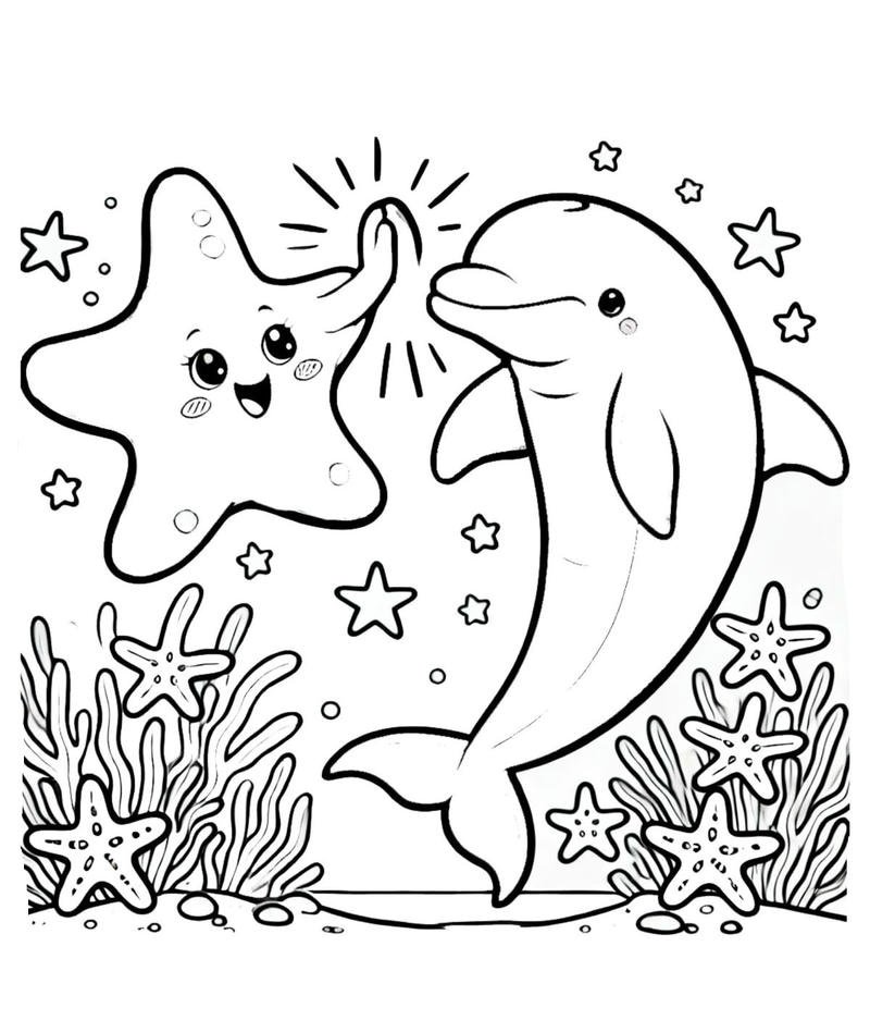 Hình cá heo cho bé tô màu với nét vẽ đơn giản