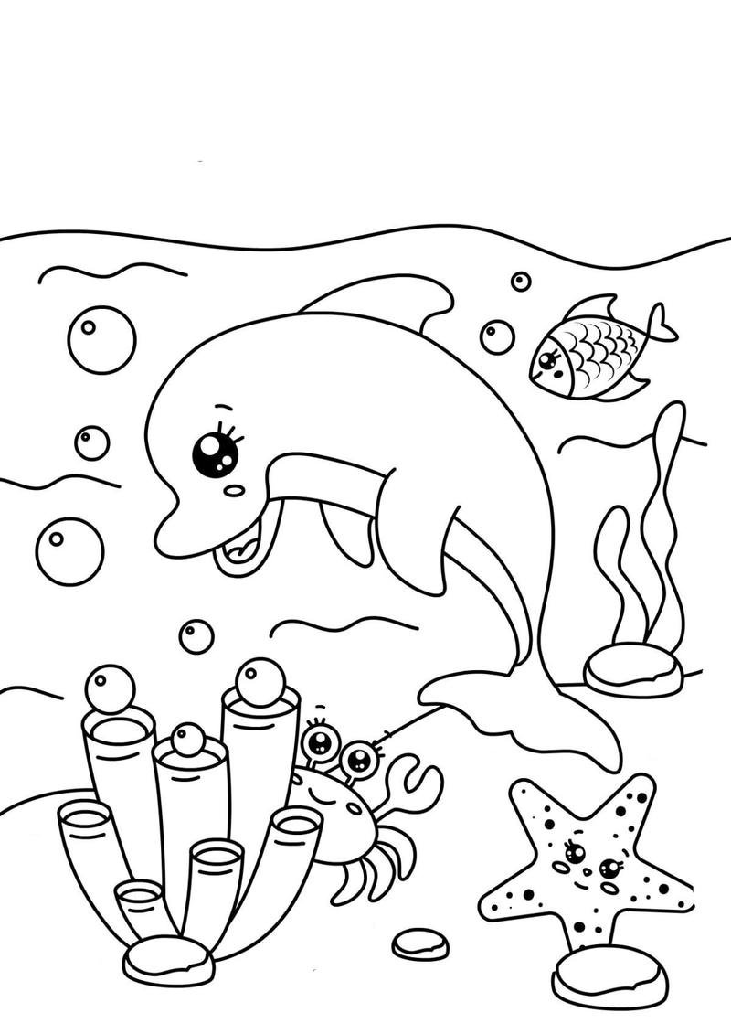 Hình cá heo hoạt hình đơn giản cho bé tô