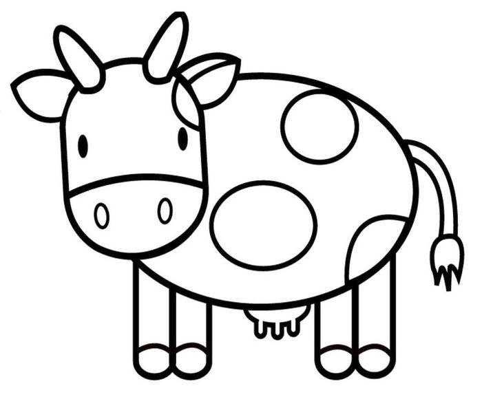 Hình con bò tô màu đường viền to dễ nhìn