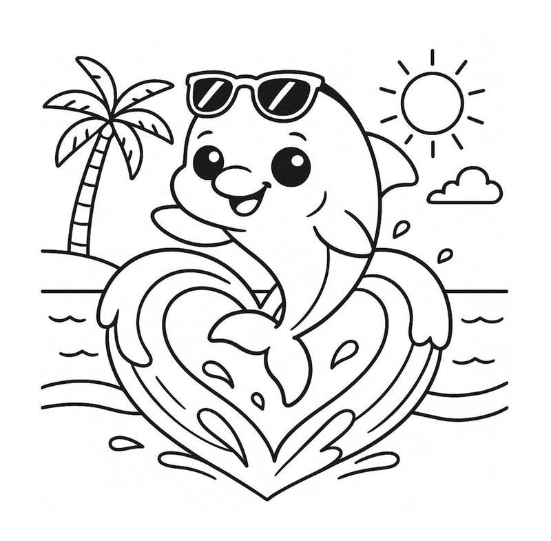 Hình con cá heo tô màu phong cách cartoon dễ thương