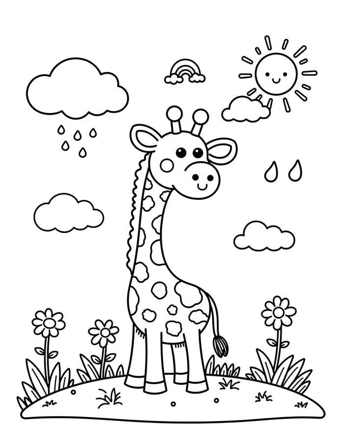 Hình con hươu cao cổ cho bé tô màu đơn giản