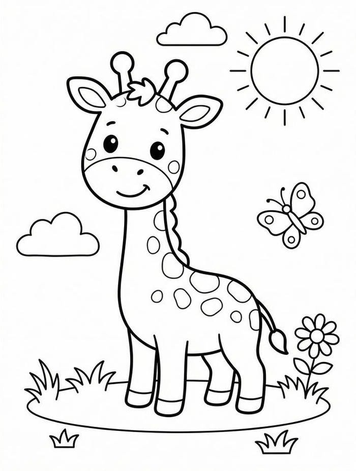 Hình con hươu cao cổ cho bé tô màu rõ nét