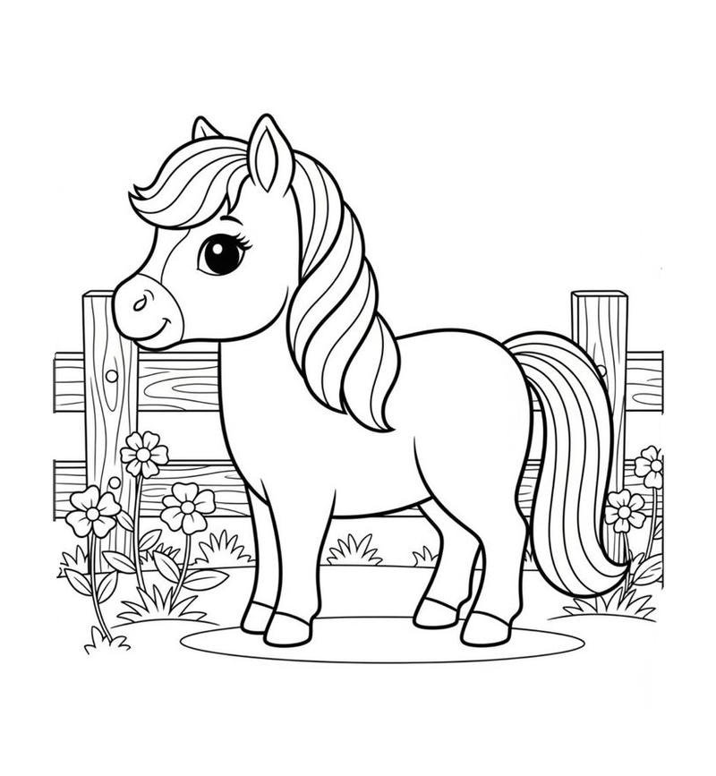 Hình con ngựa cho bé tô màu phong cách hoạt hình