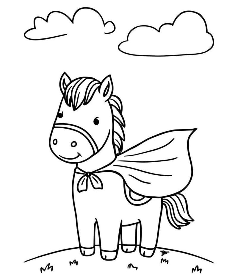 Hình con ngựa cho bé tô màu với nét vẽ đơn giản