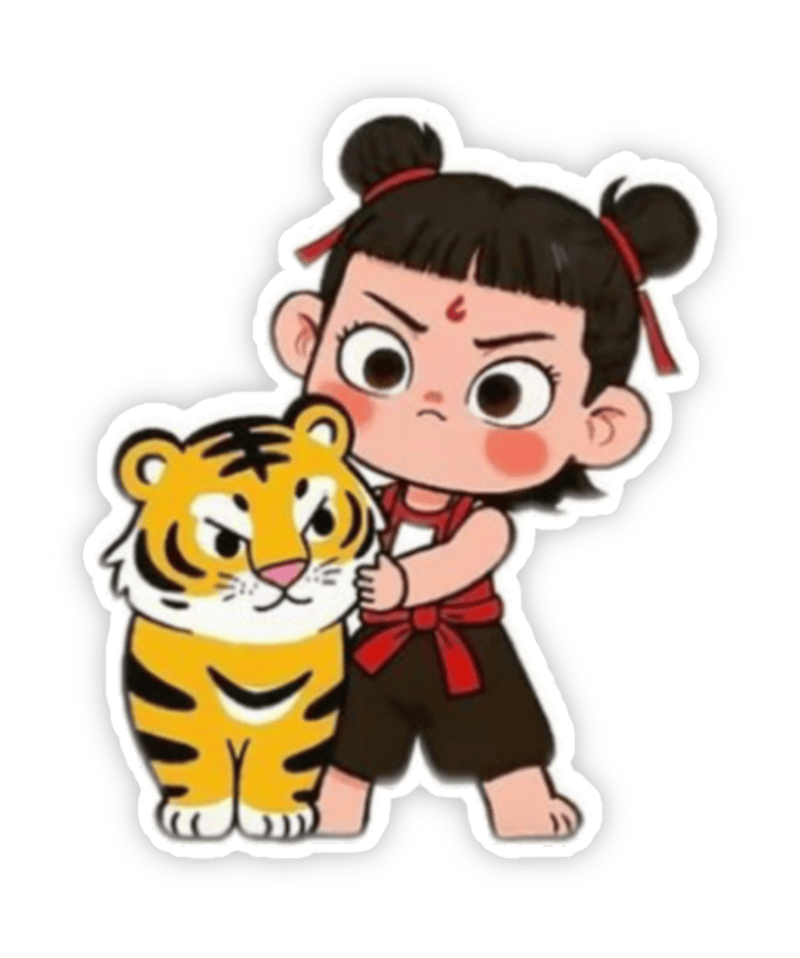 Hình natra sticker đứng cùng con hổ