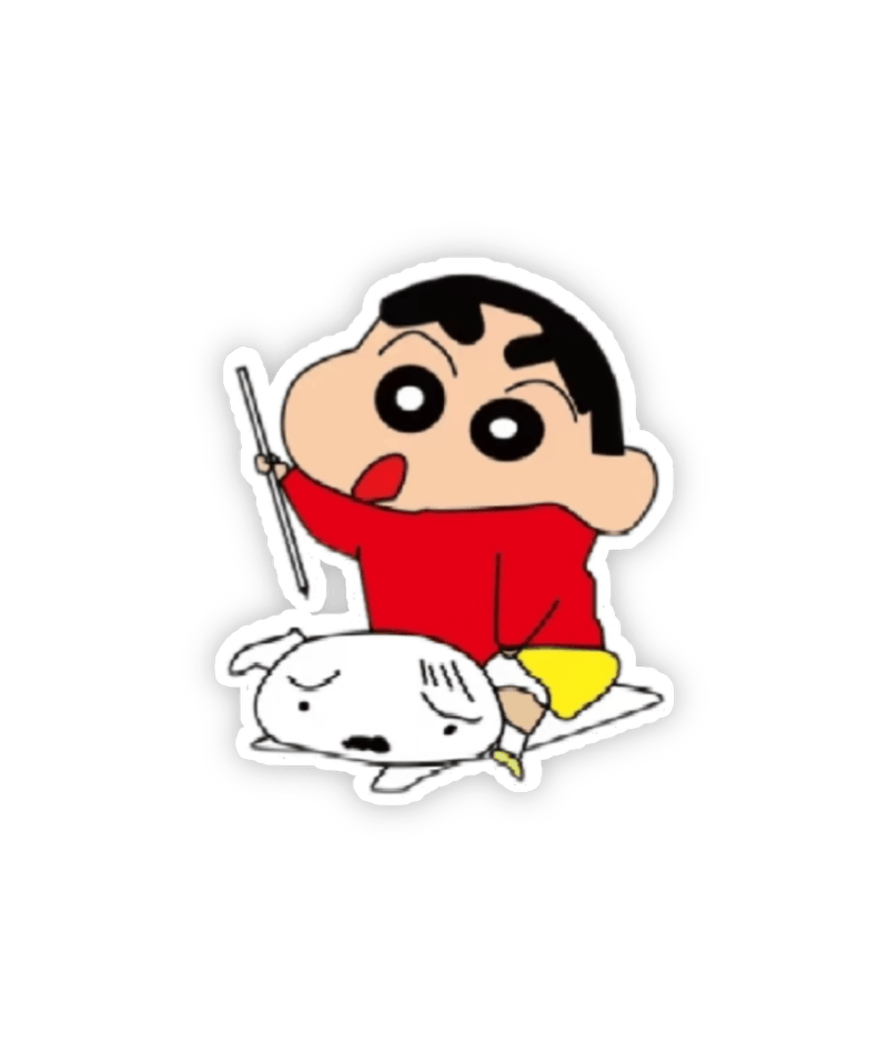 Hình sticker cu Shin ngồi bẹp con chó
