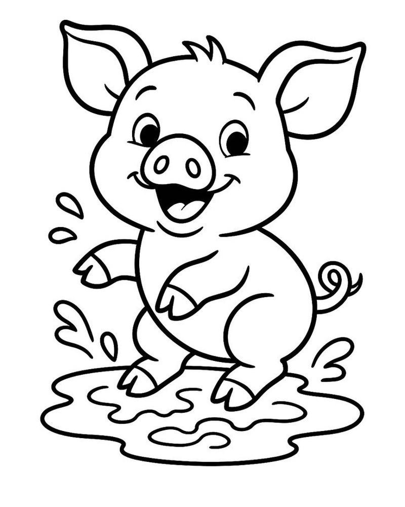 Hình tô màu con heo phong cách hoạt hình cho bé