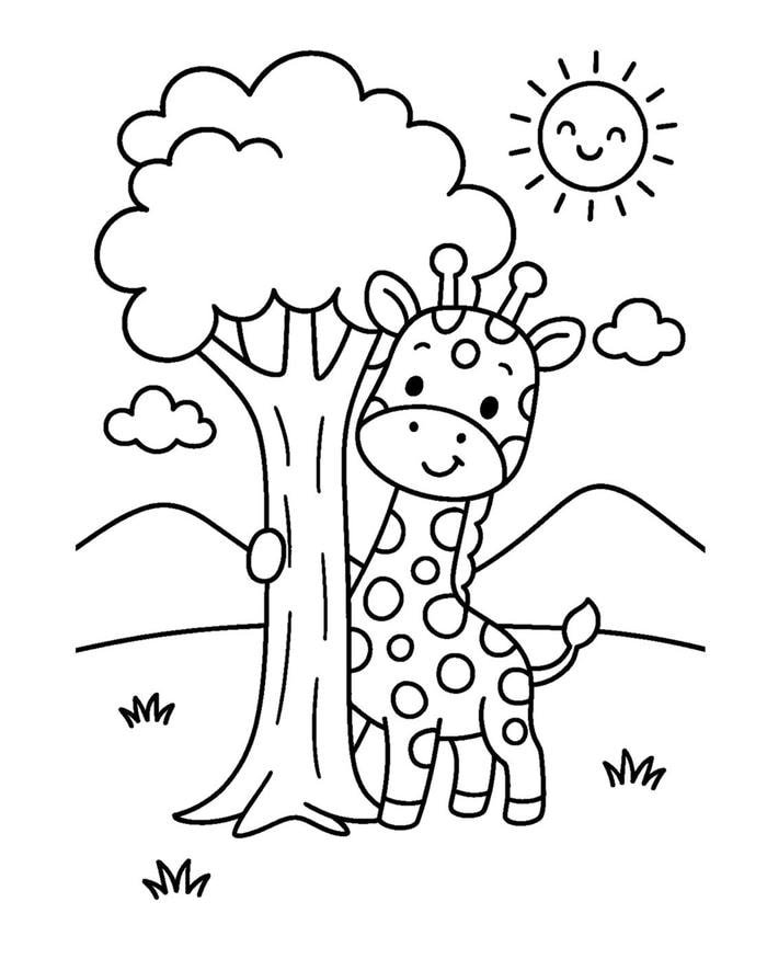 Hình tô màu con hươu cao cổ viền to dễ nhìn