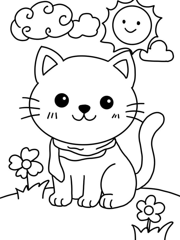 Hình tô màu con mèo đơn giản cho trẻ nhỏ