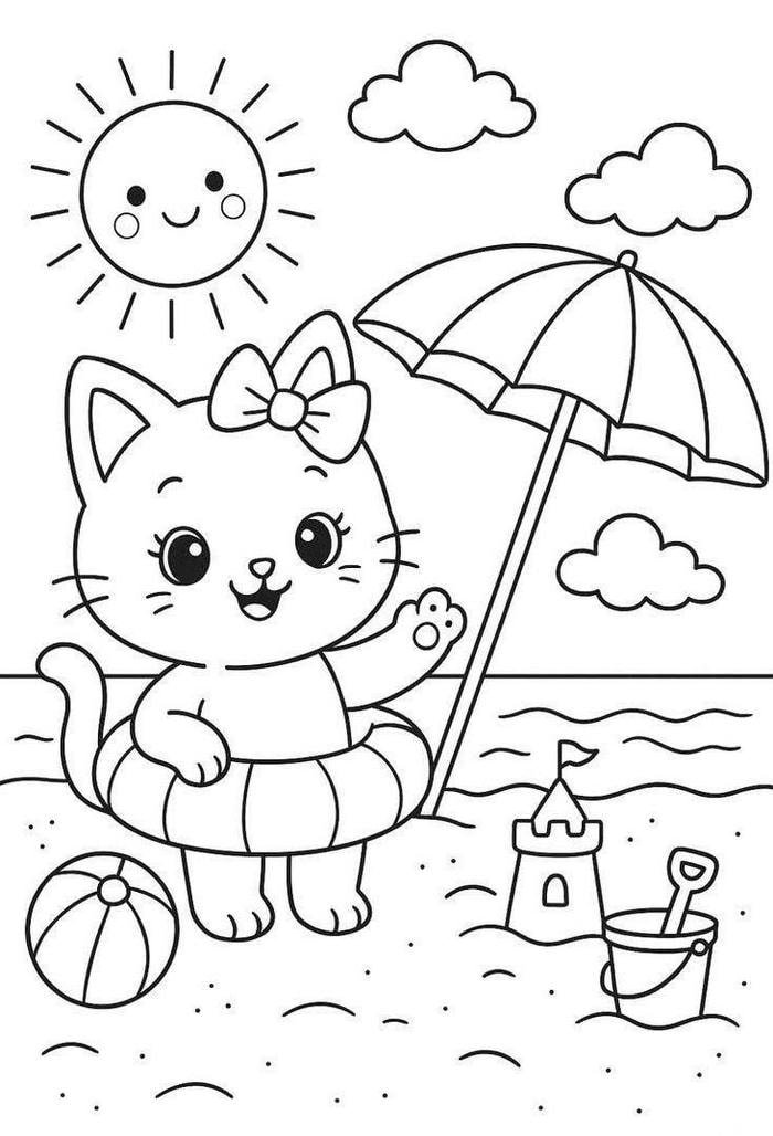 Hình tô màu con mèo với đường viền to