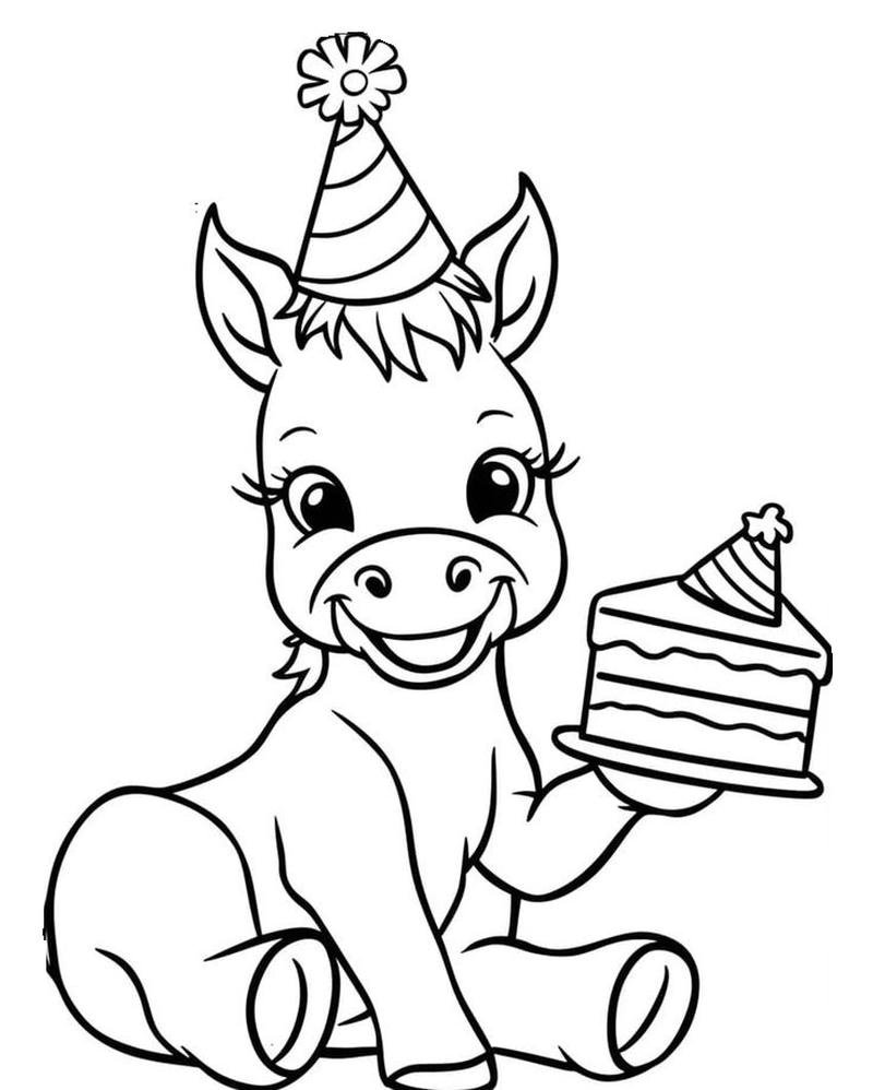 Hình tô màu con ngựa hoạt hình đáng yêu cho trẻ nhỏ