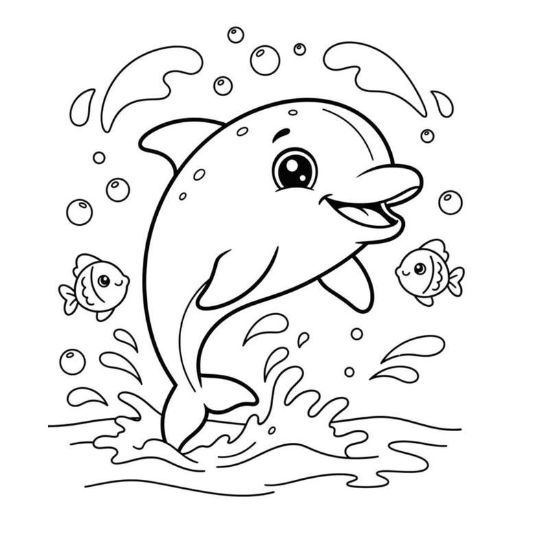 Hình vẽ cá heo biển cho trẻ em học tô