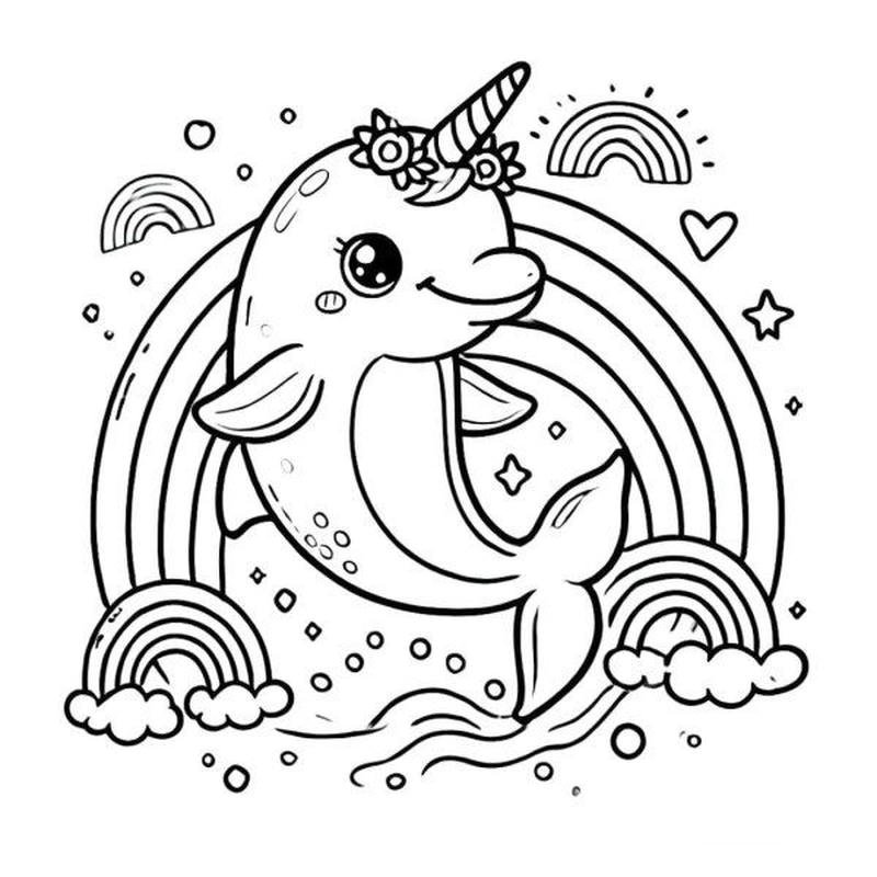 Hình vẽ cá heo bơi dưới biển cho bé tập vẽ