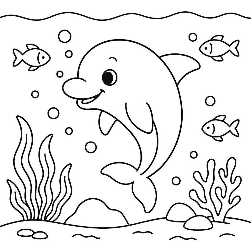 Hình vẽ cá heo đơn giản phù hợp trẻ mầm non