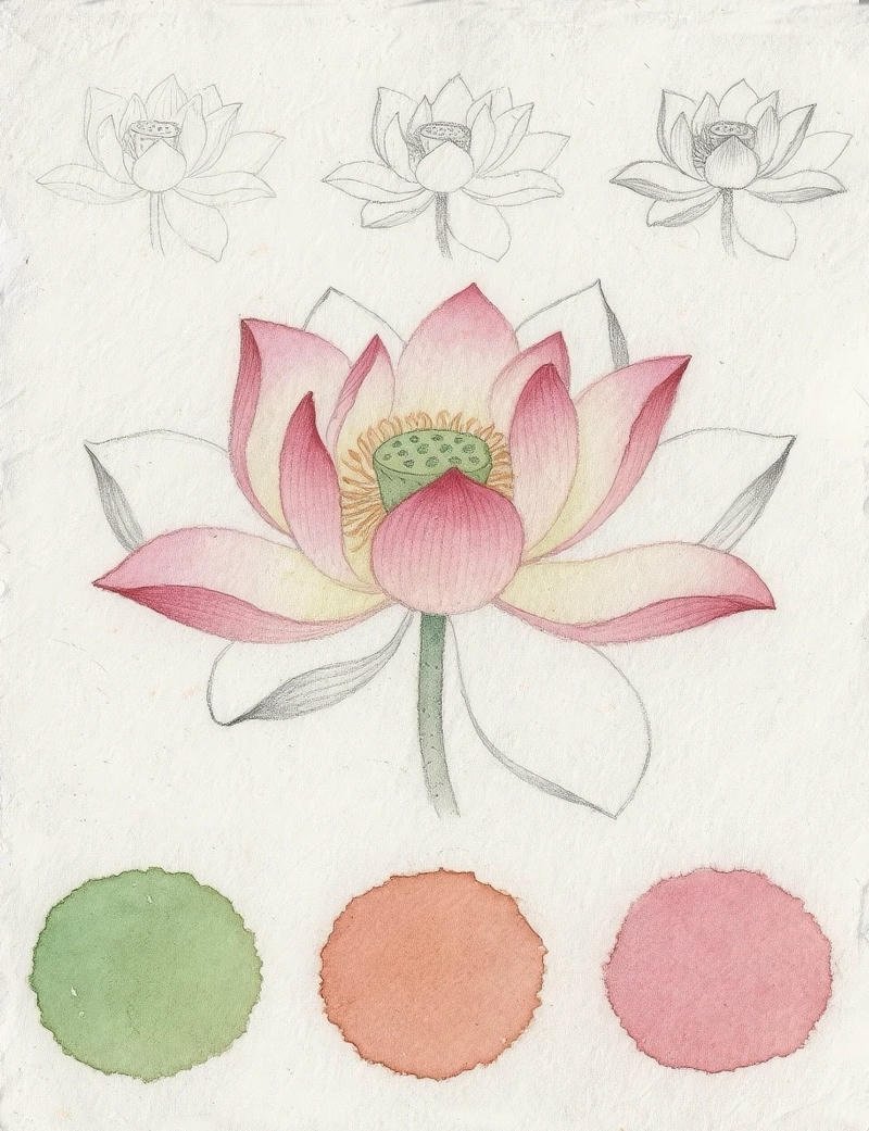 Hình vẽ hoa sen tranh vẽ nghệ thuật mềm mại