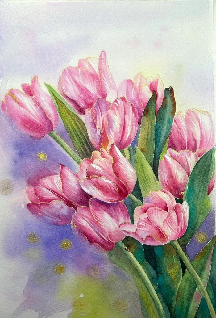 Hình vẽ hoa tulip gam màu tươi sáng