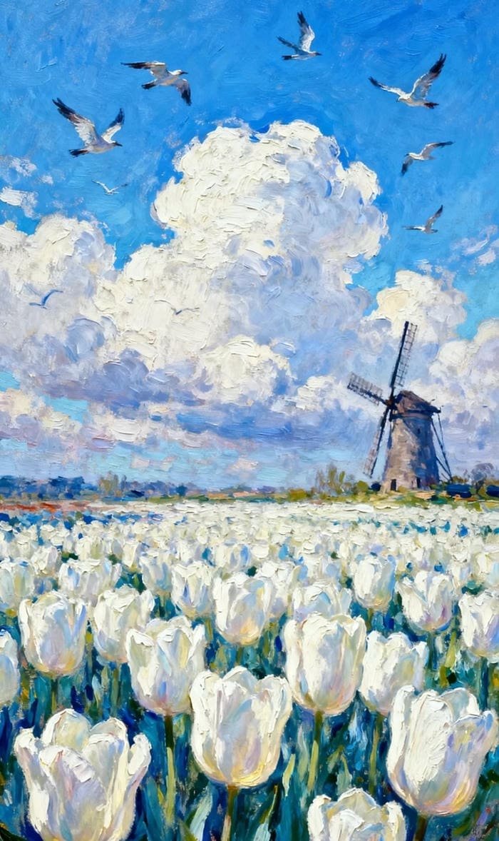 Hình vẽ hoa tulip với đường nét mềm mại