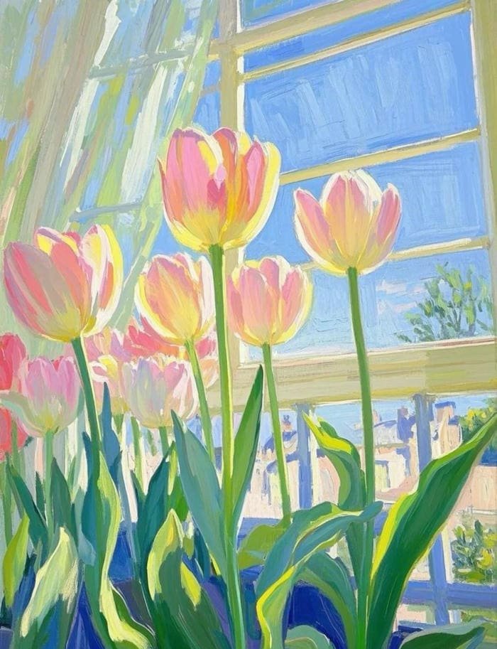 Hoa tulip tranh vẽ phù hợp trang trí phòng