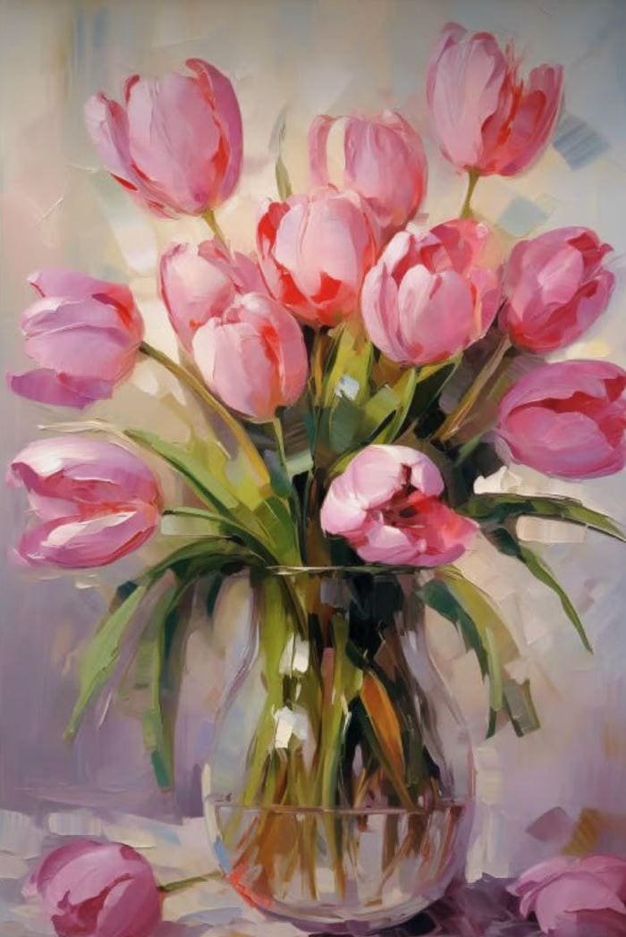 Hoa tulip tranh vẽ với gam màu pastel dịu nhẹ