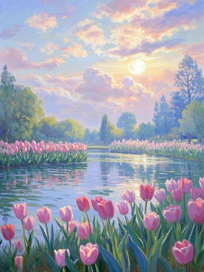 Khung cảnh lãng mạn với cánh đồng hoa tulip