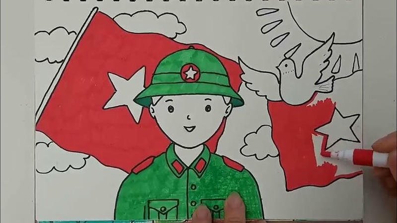 Mẫu chú bộ đội tranh vẽ cho bé tập tô màu