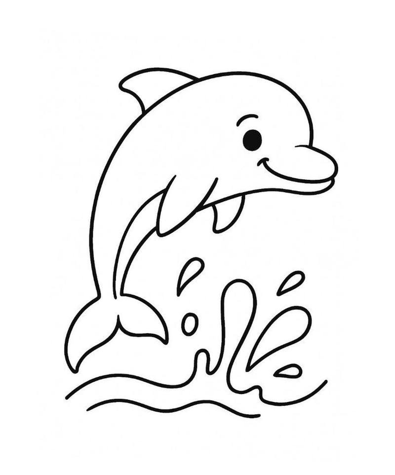 Mẫu tô màu con cá heo dễ thương cho bé tập vẽ