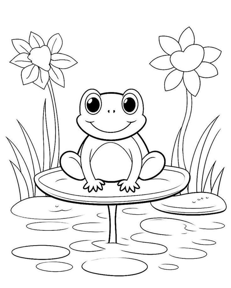 Mẫu tô màu con ếch cute giúp bé luyện tô