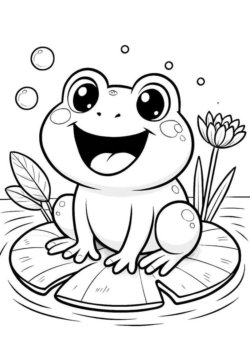 Mẫu tô màu con ếch dễ thương cho bé tập vẽ