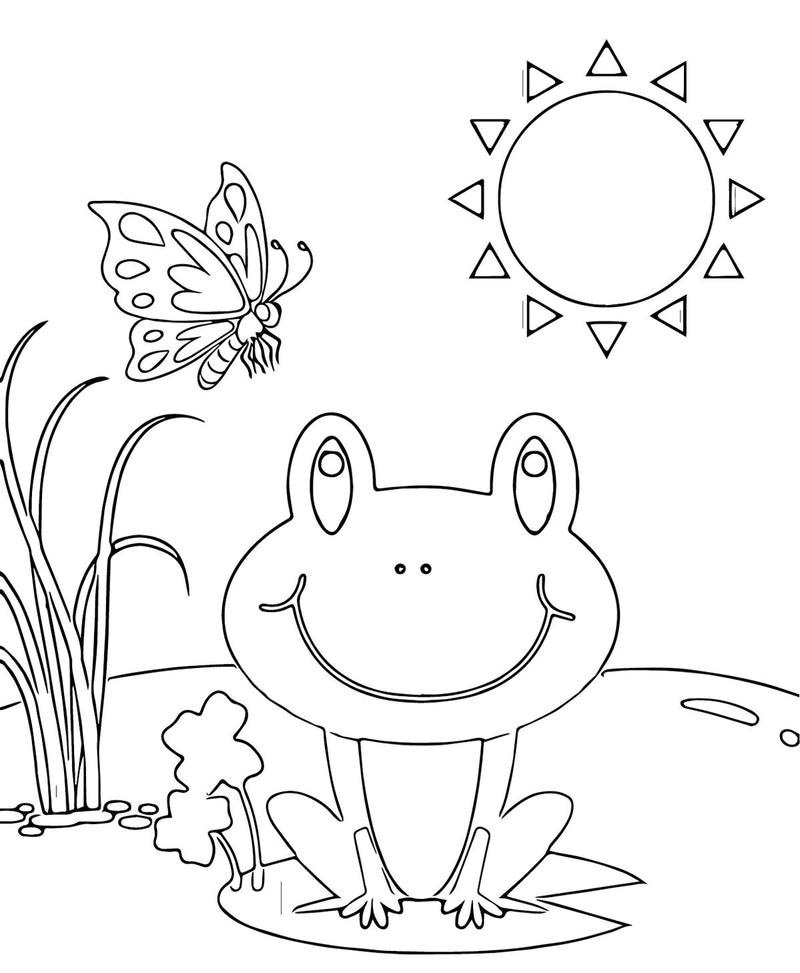 Mẫu tô màu con ếch dễ thương trong trang tranh thiếu nhi