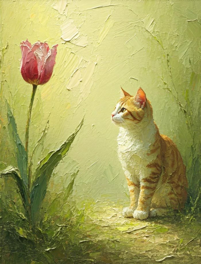 Mẫu tranh phong cảnh hoa tulip dưới bầu trời xanh