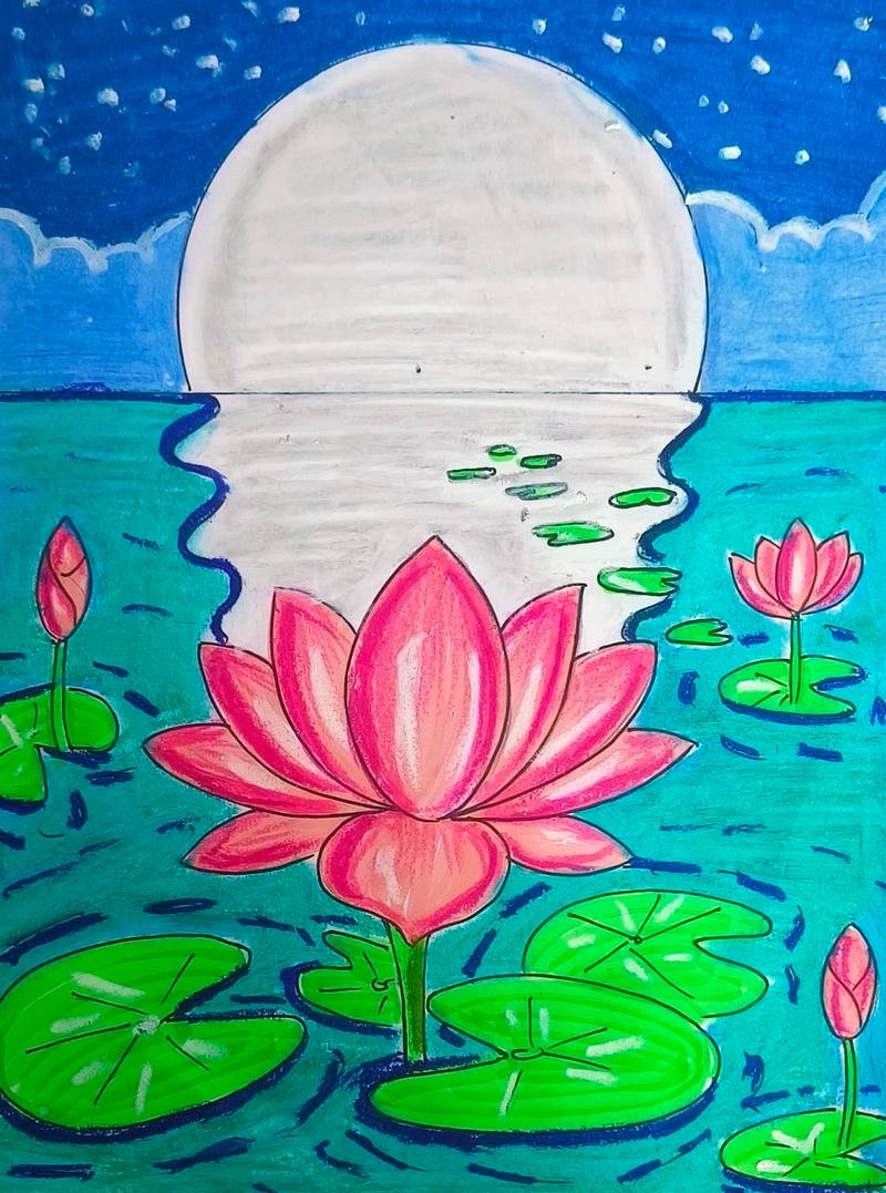 Mẫu tranh vẽ hoa sen đơn giản cho người mới tập vẽ