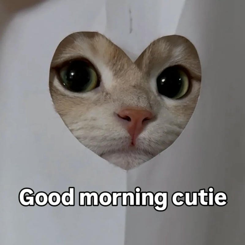 Meme chào buổi sáng con mèo trái tim