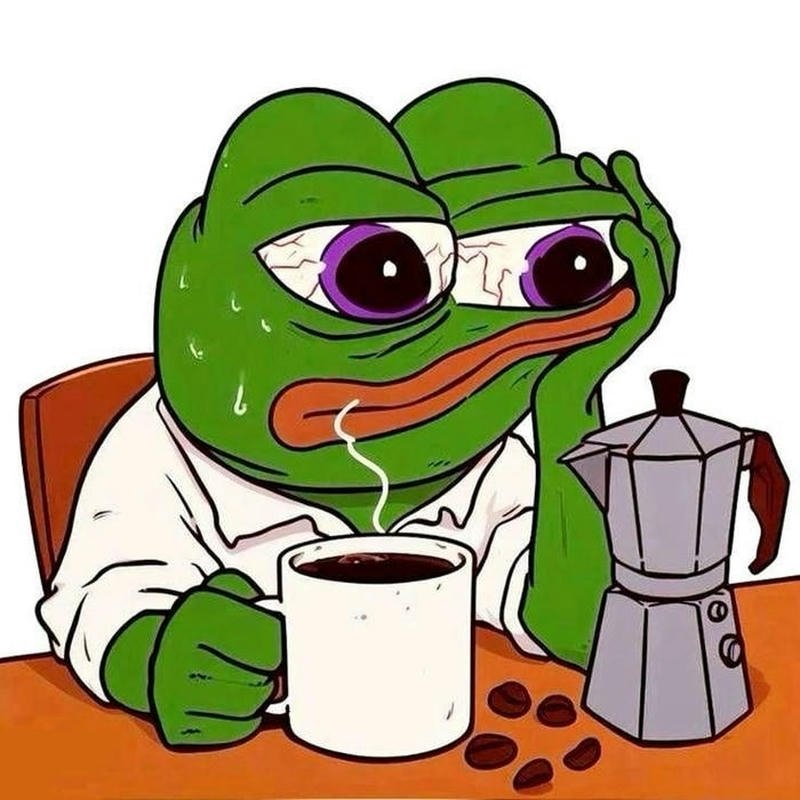 Meme ếch xanh buồn rầu uống cafe