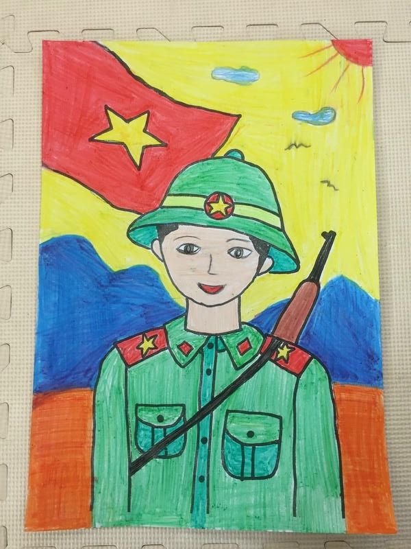 Minh họa chú bộ đội đang tuần tra nơi biên giới