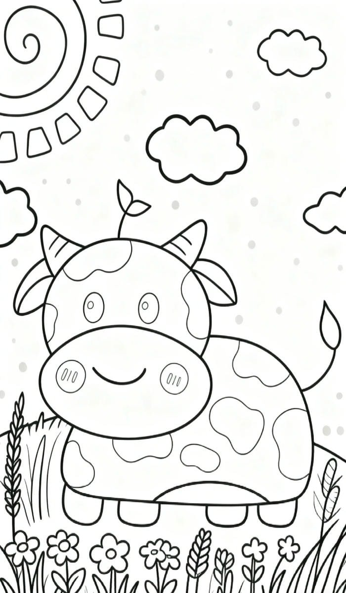 Minh họa con bò đơn giản phù hợp mầm non