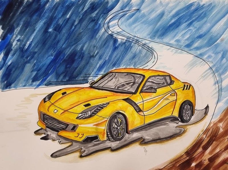 Minh họa mẫu vẽ ô tô tải chở hàng trên đường