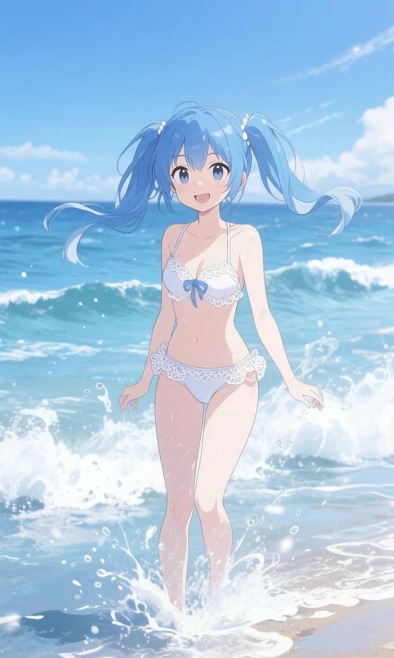 Nét hấp dẫn của cô nàng anime trong khung cảnh biển