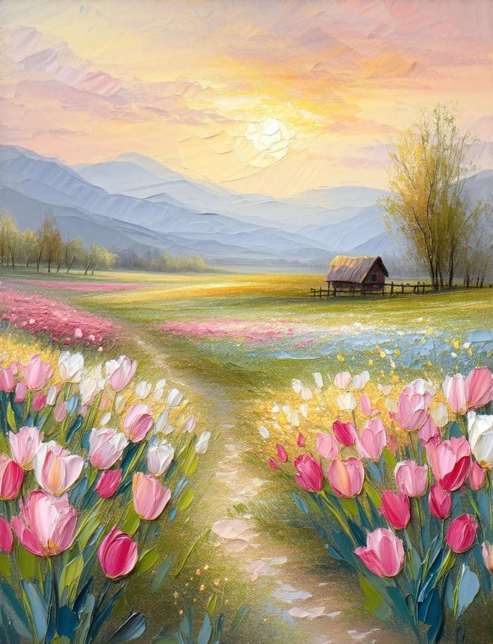 Nét vẽ đáng yêu vẽ tranh hoa tulip cute