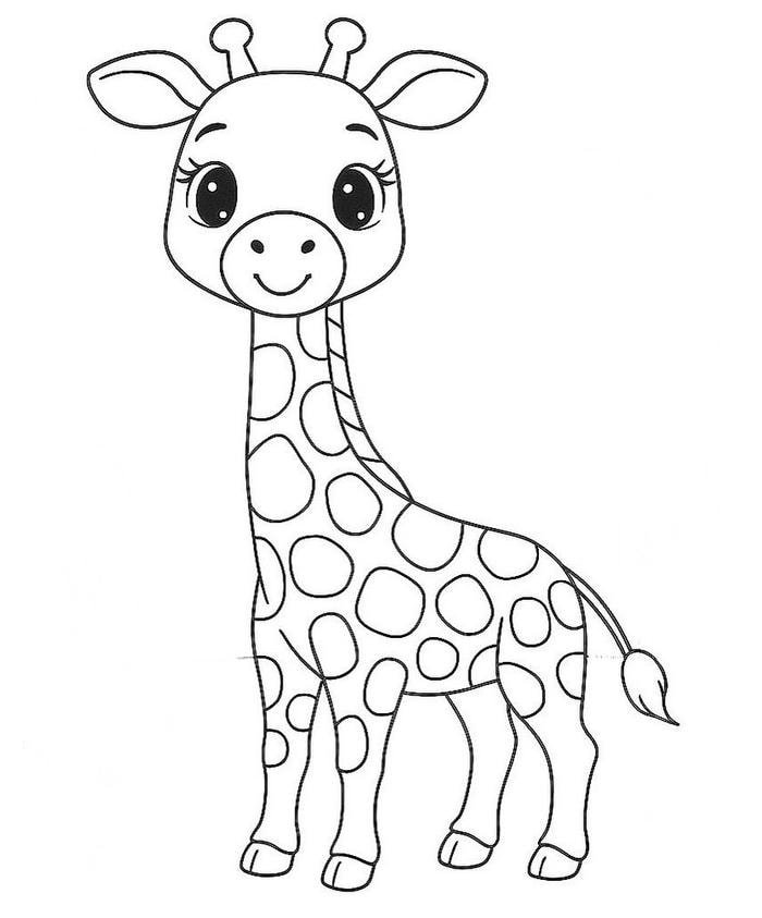 Nét vẽ rõ ràng giúp bé tô màu hươu cao cổ