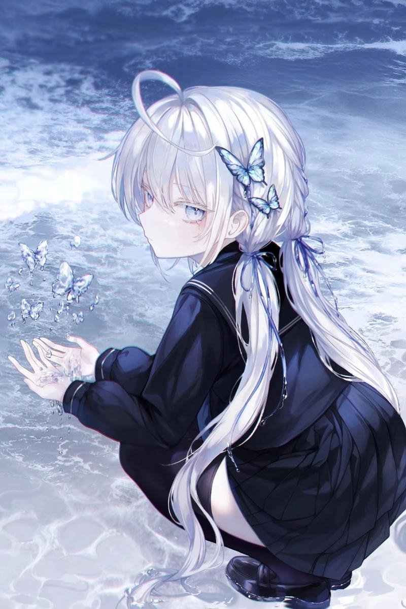 Nét vẽ uyển chuyển làm nổi ảnh anime girl tóc trắng tinh khôi