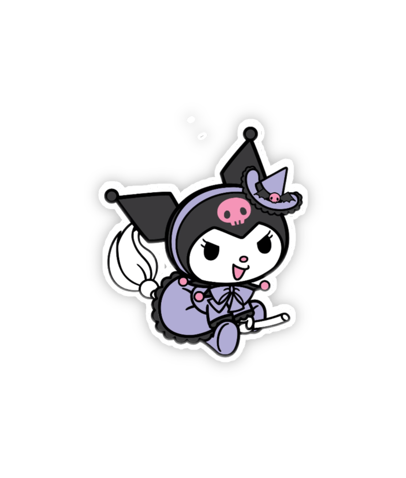 Nhãn dán Kuromi cute cực xinh cho tin nhắn đang dùng chổi bay