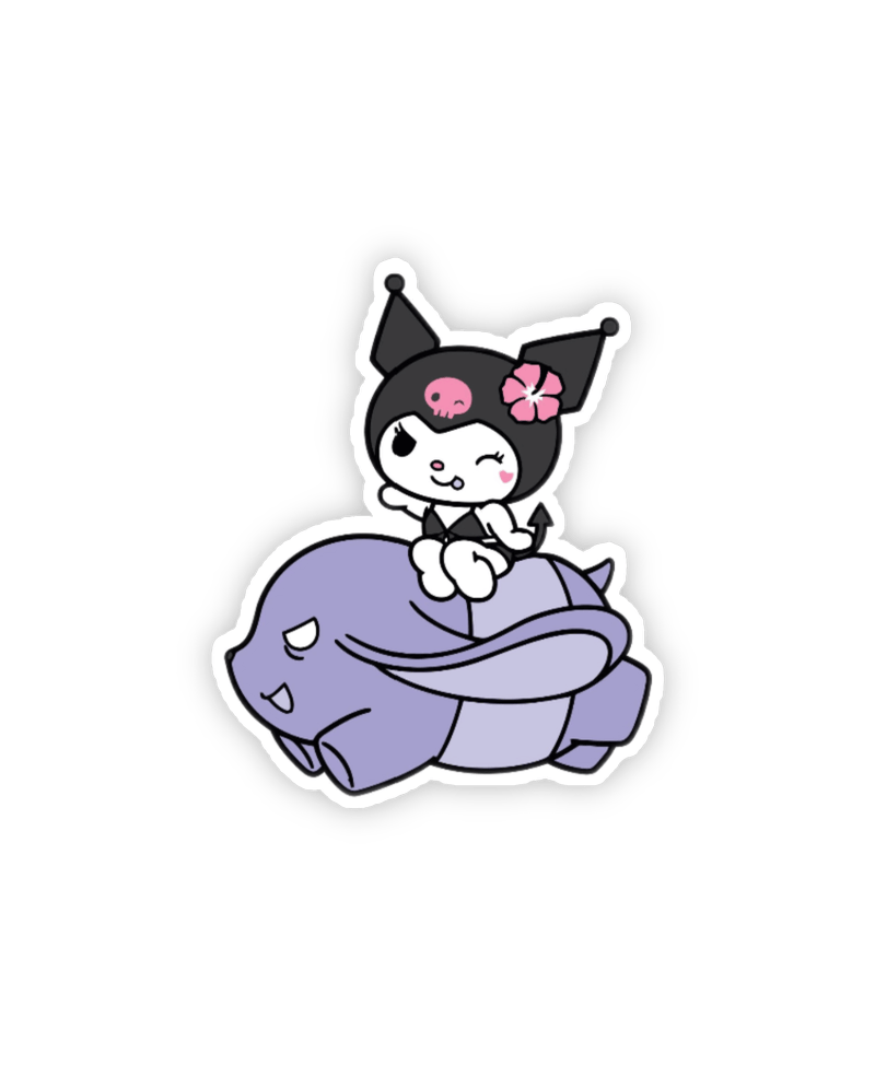 Nhãn dán Kuromi cute đáng yêu cưỡi thỏ tím