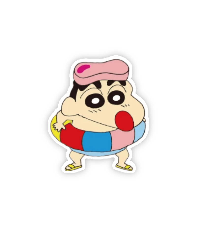 Nhãn dán Shin mặc phao để đi bơi